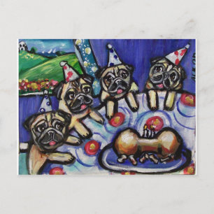 Mops Sommergeburtsfeier Postkarte