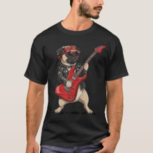 Mops spielt Eлектрo-Gitarre Rockmusik Hund T-Shirt
