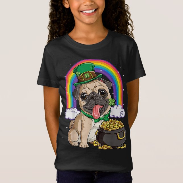 Mops St Patricks Day Boys Kids Men Leprechaun Dog  T-Shirt (Vorderseite)