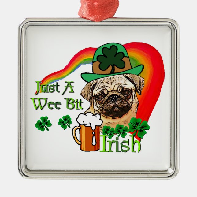 Mops St Patricks Silbernes Ornament (Vorne)