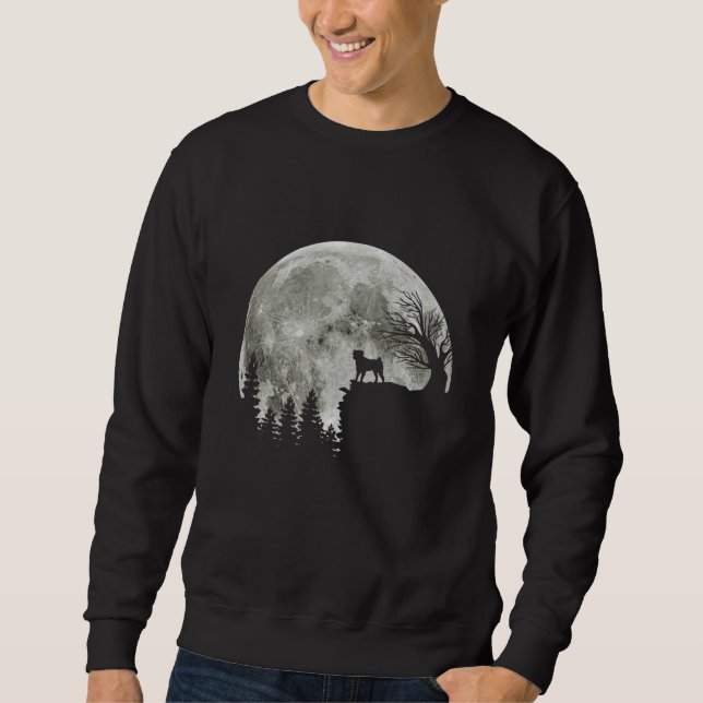 Mops Stehend auf Mondschein Halloween Sweatshirt (Vorderseite)