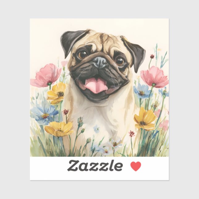 Mops-Sticker – Wasserfarbe Aufkleber (Blatt)