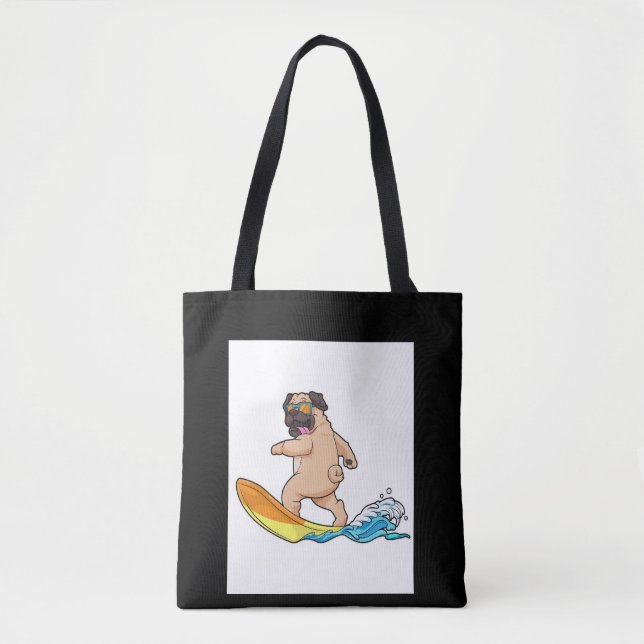 Mops Surfbrett Mops mit Brille tragen (Vorderseite)