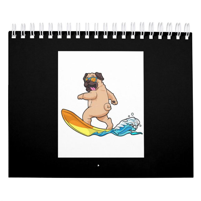 Mops Surfbrett Mops mit Brille tragen Kalender (Titelbild)