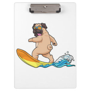 Mops Surfbrett Mops mit Brille tragen Klemmbrett