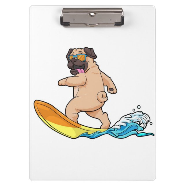 Mops Surfbrett Mops mit Brille tragen Klemmbrett (Vorderseite)