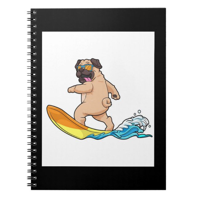 Mops Surfbrett Mops mit Brille tragen Notizblock (Vorderseite)