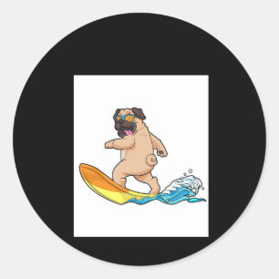 Mops Surfbrett Mops mit Brille tragen Runder Aufkleber