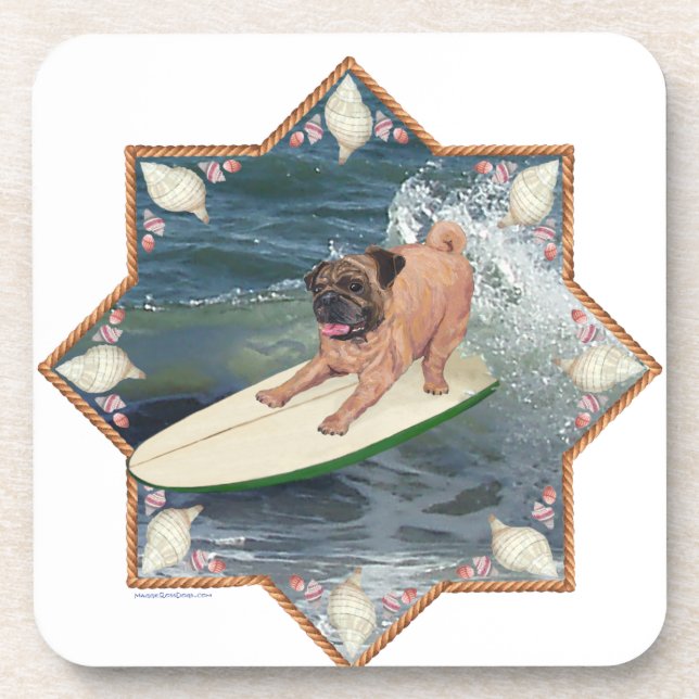 Mops Surfer Typ Getränkeuntersetzer (Vorderseite)