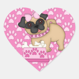 Mops Süssen Rosa Streifen und Paare Herz-Aufkleber