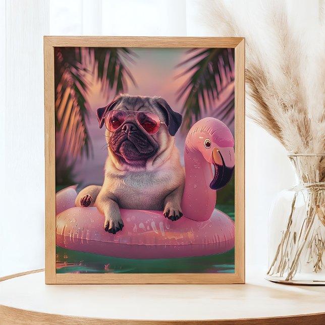 Mops Swimming Cocktail Sommerportrait Poster (Von Creator hochgeladen)