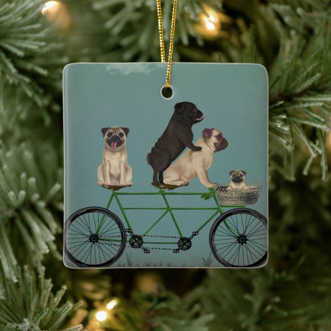 Mops Tandem Keramikornament (Baum)