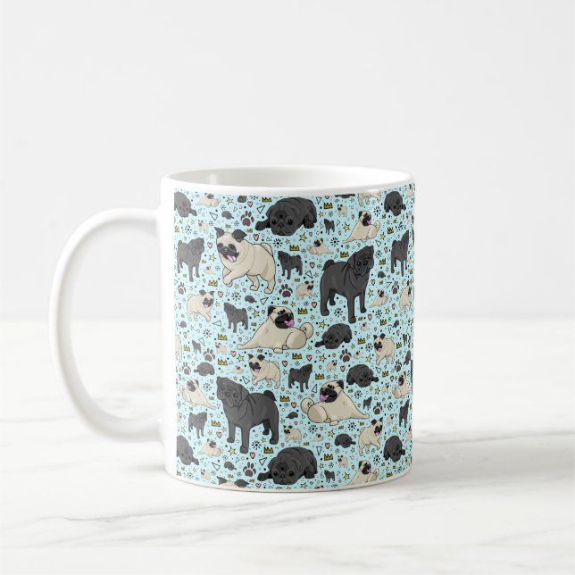 Mops Tasse in Blau (Links)