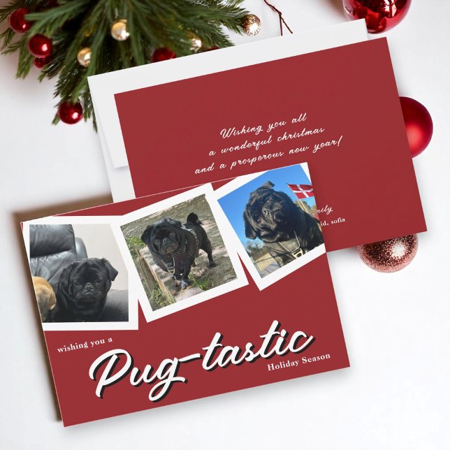 Mops-Tastic-Urlaub Drei Foto Weihnachtskarte Einladung (Von Creator hochgeladen)