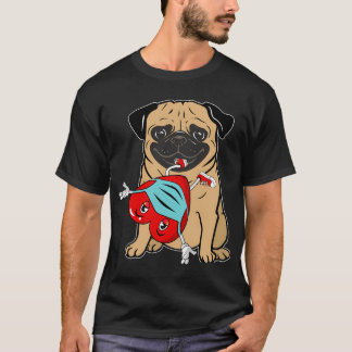 Mops trägt Herz mit Maske Frohen Valentinstag, T-Shirt