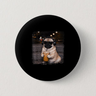 Mops trinkt eisgekühlten Kaffee Liebhaber Humor lu Button