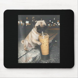 Mops trinkt Eiskaffee lustiges Tier Meme Hund Mops Mousepad