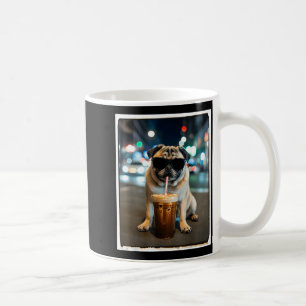 Mops trinkt Eiskaffee Tier Hund Meme Kaffeetasse