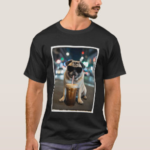 Mops trinkt Eiskaffee Tier Hund Meme T-Shirt