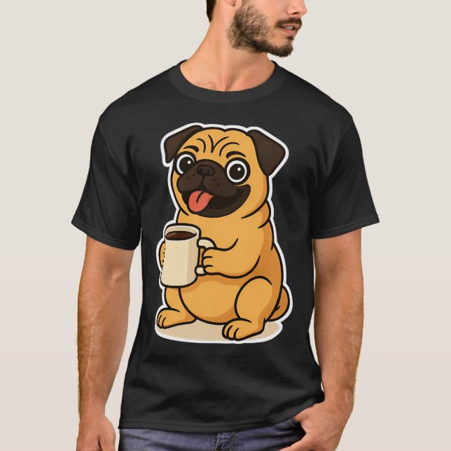 Mops trinkt Kaffee T-Shirt (Vorderseite)