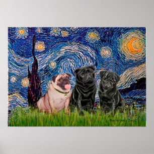 Mops Trio (1F,2B) - Starry Night Poster