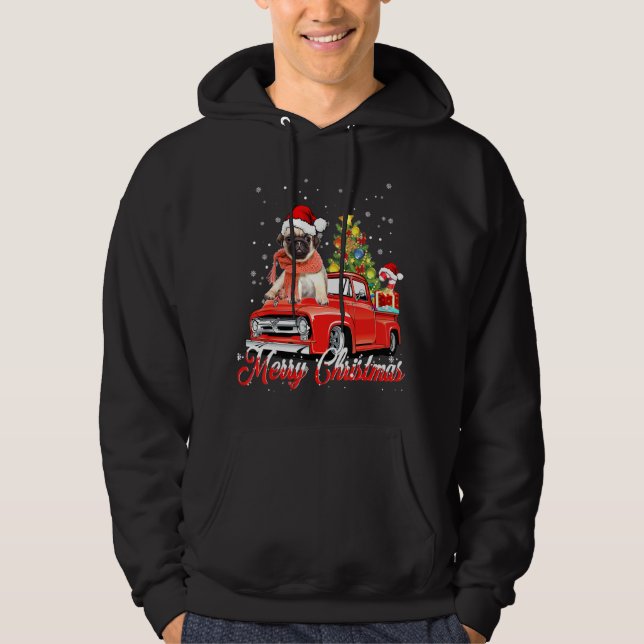 Mops Trucker Frohe Weihnachten Hoodie (Vorderseite)