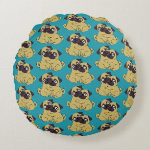 Mops umarmung Blau, Rundes Kissen
