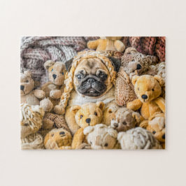 Mops umgeben von satten Teddybären Puzzle