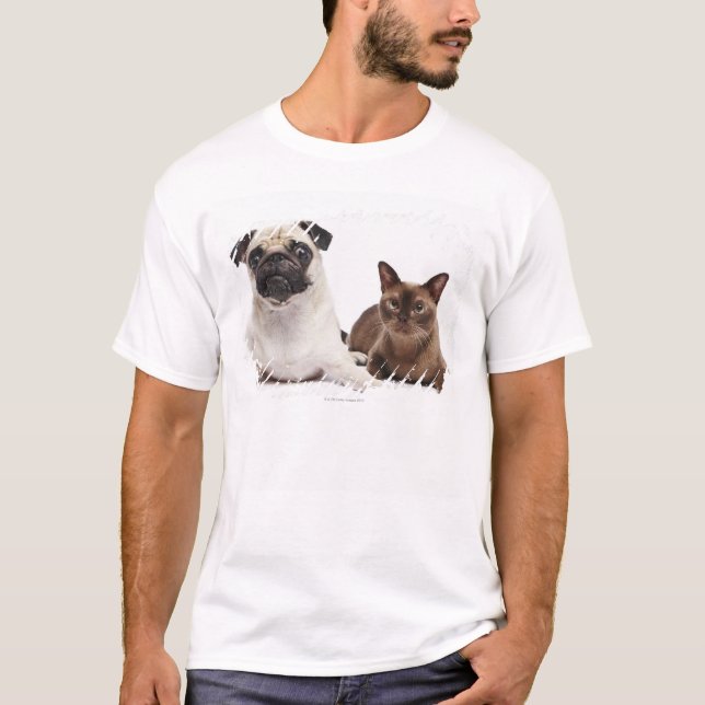 Mops und birmanische Katze T-Shirt (Vorderseite)