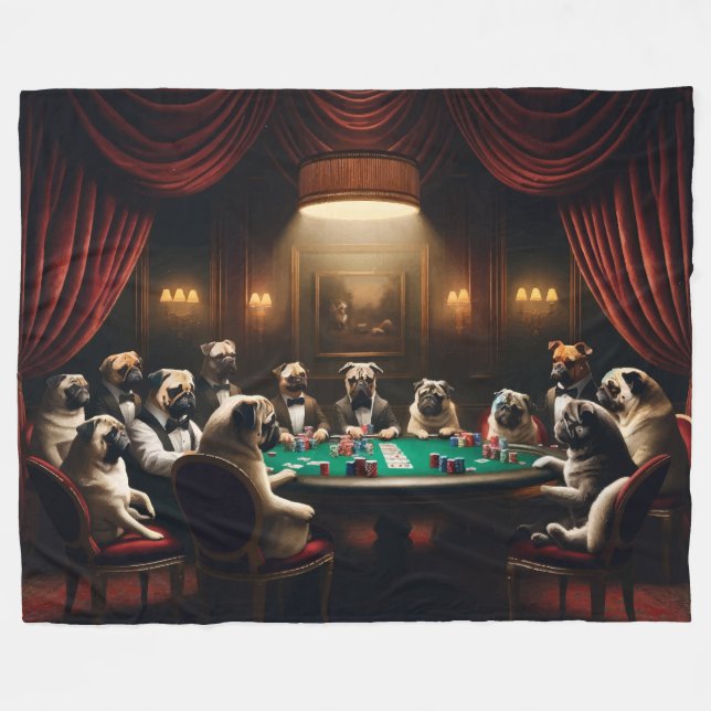 Mops und Bull Hunde Poker spielen Fleecedecke (Vorderseite (Horizontal))