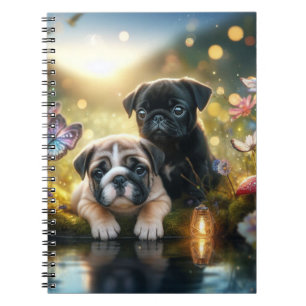 Mops- und Bulldoggen-Welpen beste Freunde Florales Notizblock
