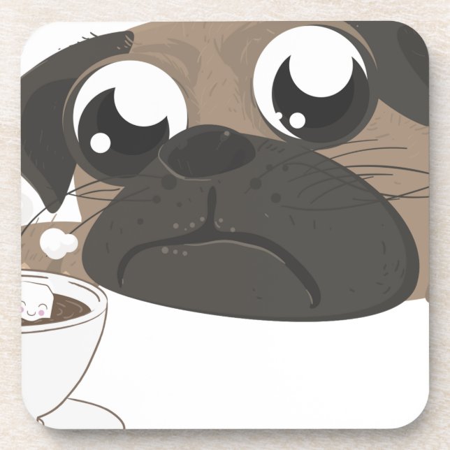 Mops und Kaffee Getränkeuntersetzer (Vorderseite)
