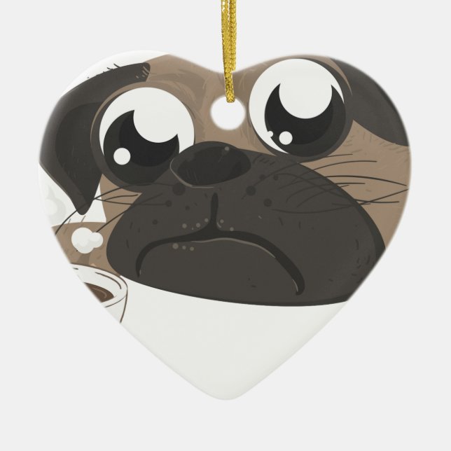 Mops und Kaffee Keramikornament (Vorne)