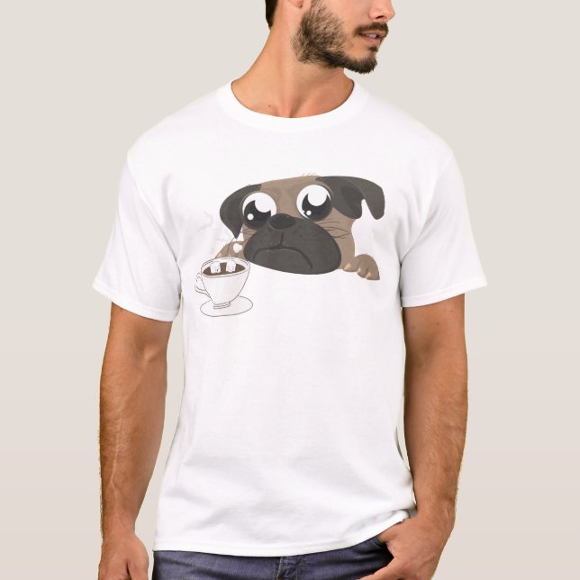 Mops und Kaffee T-Shirt (Vorderseite)