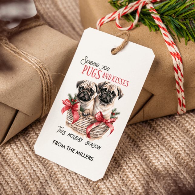 MOPS UND KISSEN HUNDTHEMIERTE CHRISTMAS CUSTOM GESCHENKANHÄNGER (PUGS AND KISSES DOG THEMED CUSTOM GIFT TAG WITH PERSONAL MESSAGE, DOG THEMED FOR ANIMAL LOVERS AND )