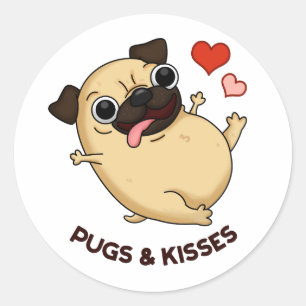 Mops und Kisses Funny Dog Puff Runder Aufkleber