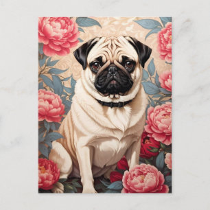 Mops und Peony Blume William Morris Inspiriert Postkarte