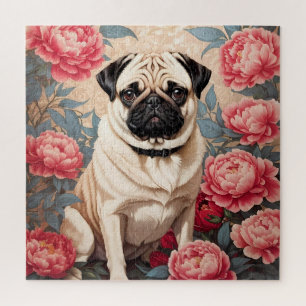 Mops und Peony Blume William Morris Inspiriert Puzzle