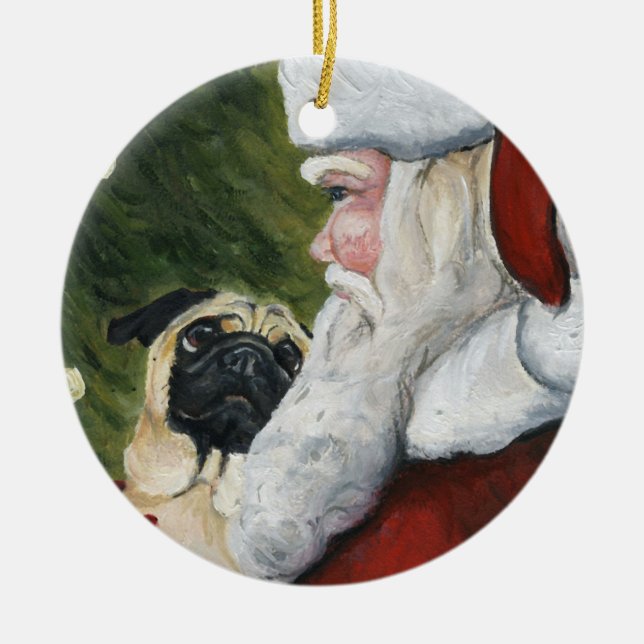 Mops und Sankt-Hundekunst-Verzierung Keramikornament (Vorne)
