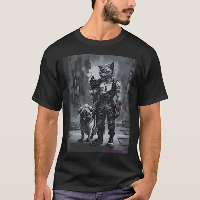 Mops und Werwolf Graffiti Kunst 5 T-Shirt (Vorderseite)