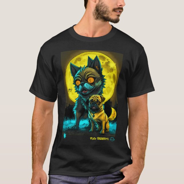 Mops und Werwolf Graffiti-Kunst T-Shirt (Vorderseite)