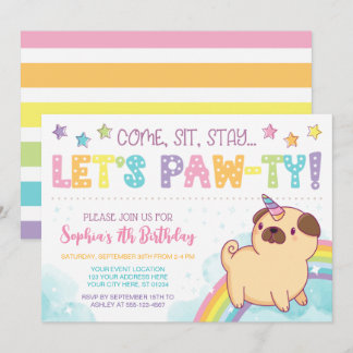 Mops Unicorn Einladung zum Geburtstag, Mops Geburt