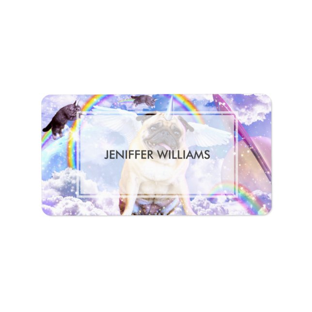 Mops unicorn - Niedliches Pugicorn Adressaufkleber (Vorne)