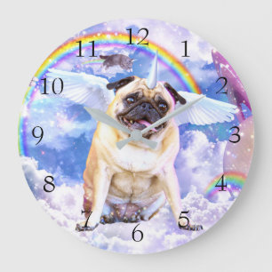 Mops unicorn - Niedliches Pugicorn Große Wanduhr