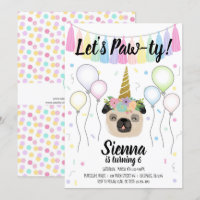 Mops Unicorn Welpe Hund Geburtstag Pawty