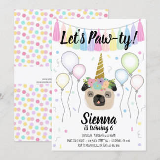 Mops Unicorn Welpe Hund Geburtstag Pawty Einladung