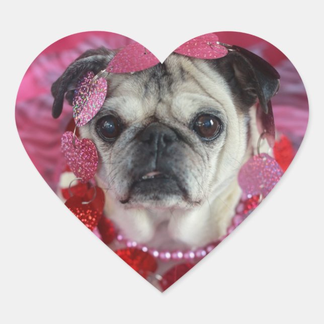 Mops Valentine Heart Stickers (Vorderseite)