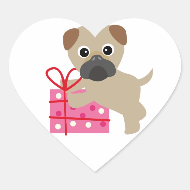 Mops Valentine Präsentiert Aufkleber (Vorderseite)