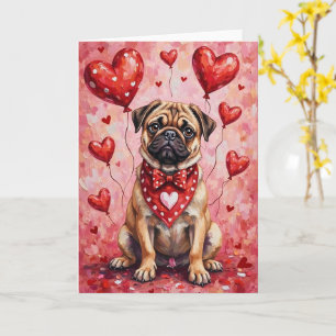 Mops Valentinstag Hund mit Herzen Rot Karte