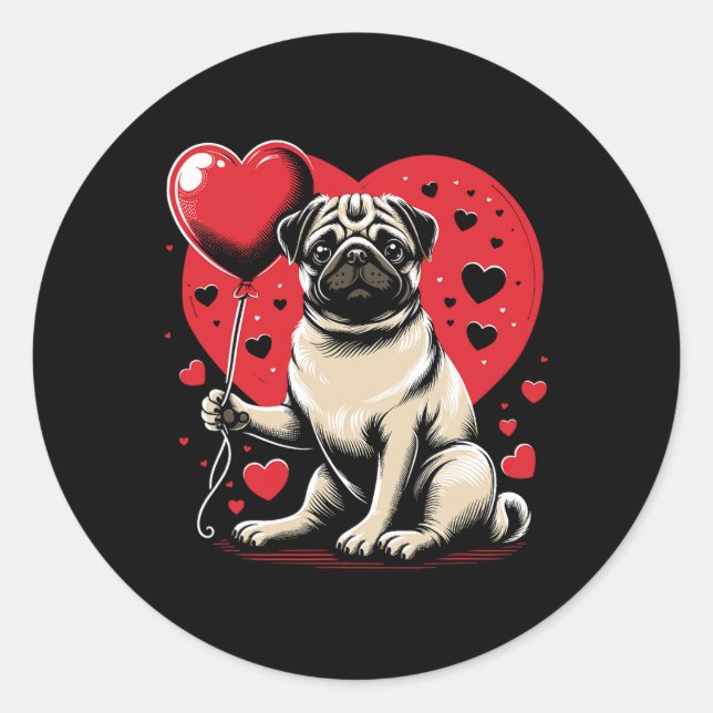 Mops Valentinstag Hundebesitzer Valentinstag  Runder Aufkleber (Vorderseite)